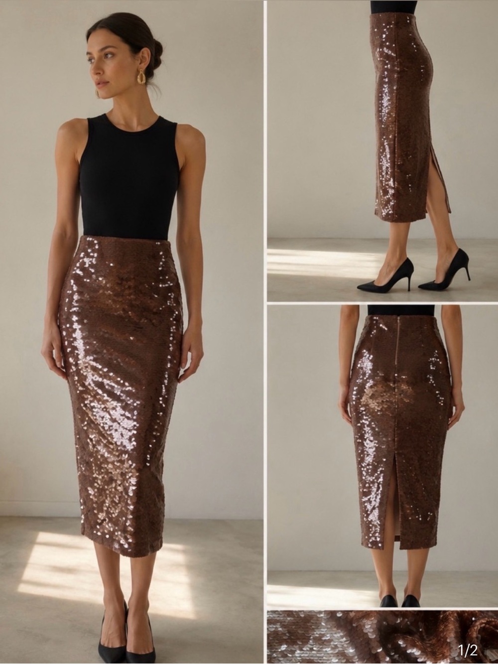 New - Beautiful Mango Shimmering Copper Sequin Pencil Skirt sz 8